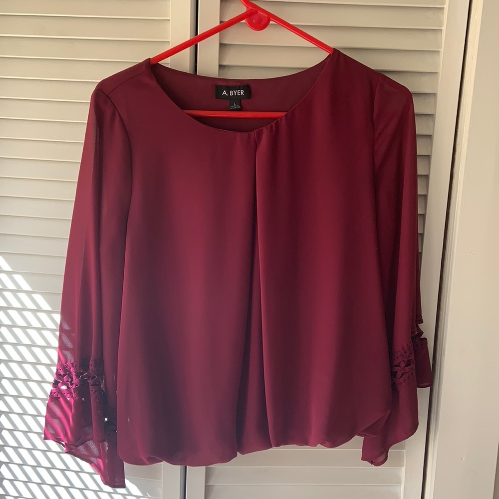 Burgundy, long sleeve, professional blouse; large